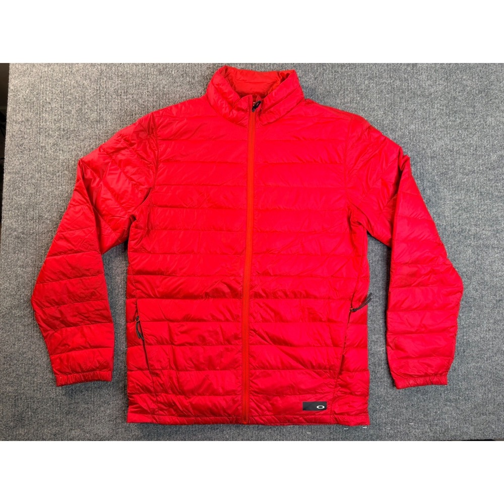 Oakley Mens Large Red Down Puffer Jacket Nylon Insulated Puffer Full Zip Coat L